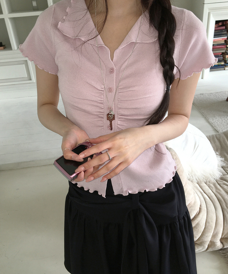 シアリング半袖ボタントップス PINK