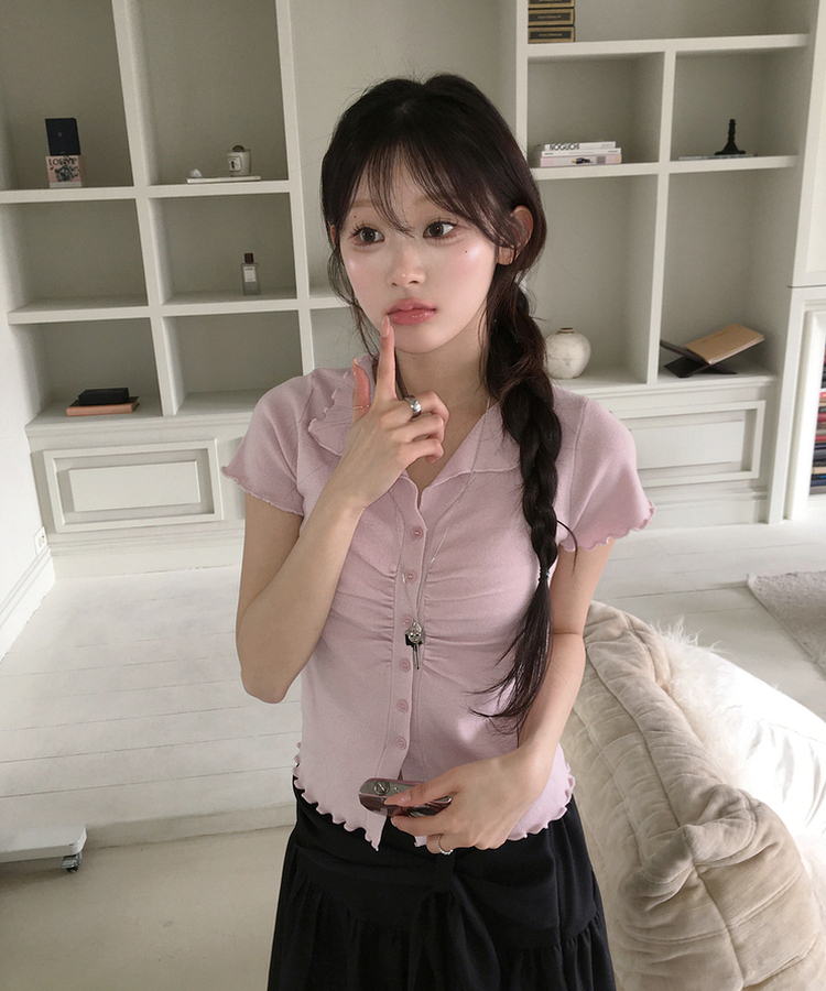 シアリング半袖ボタントップス PINK