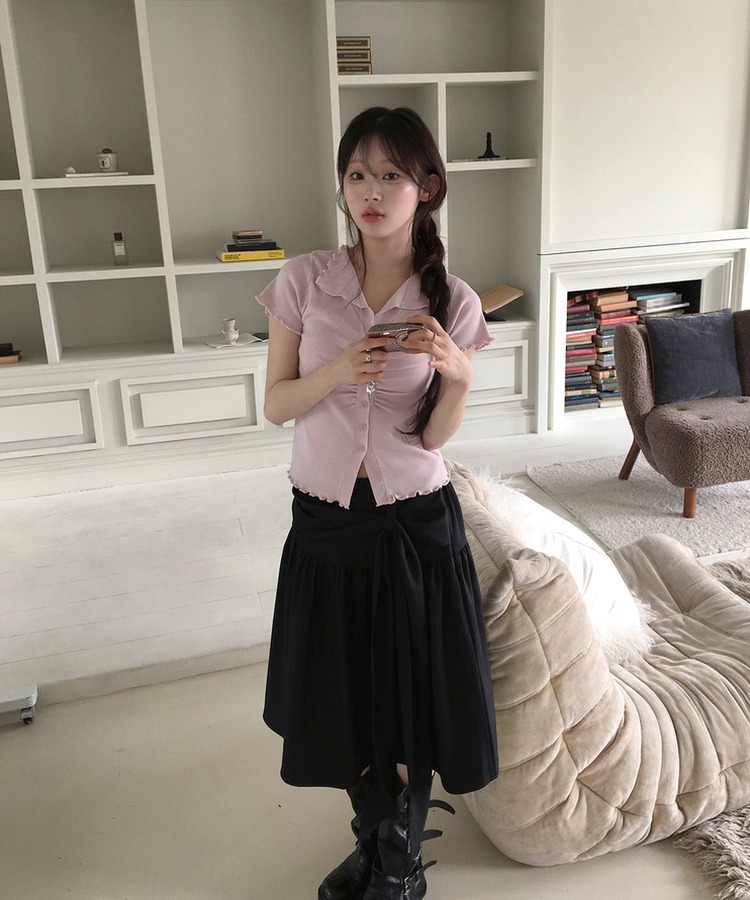 シアリング半袖ボタントップス PINK