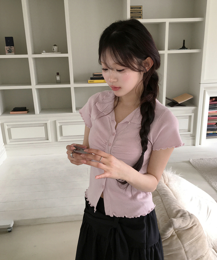 シアリング半袖ボタントップス PINK