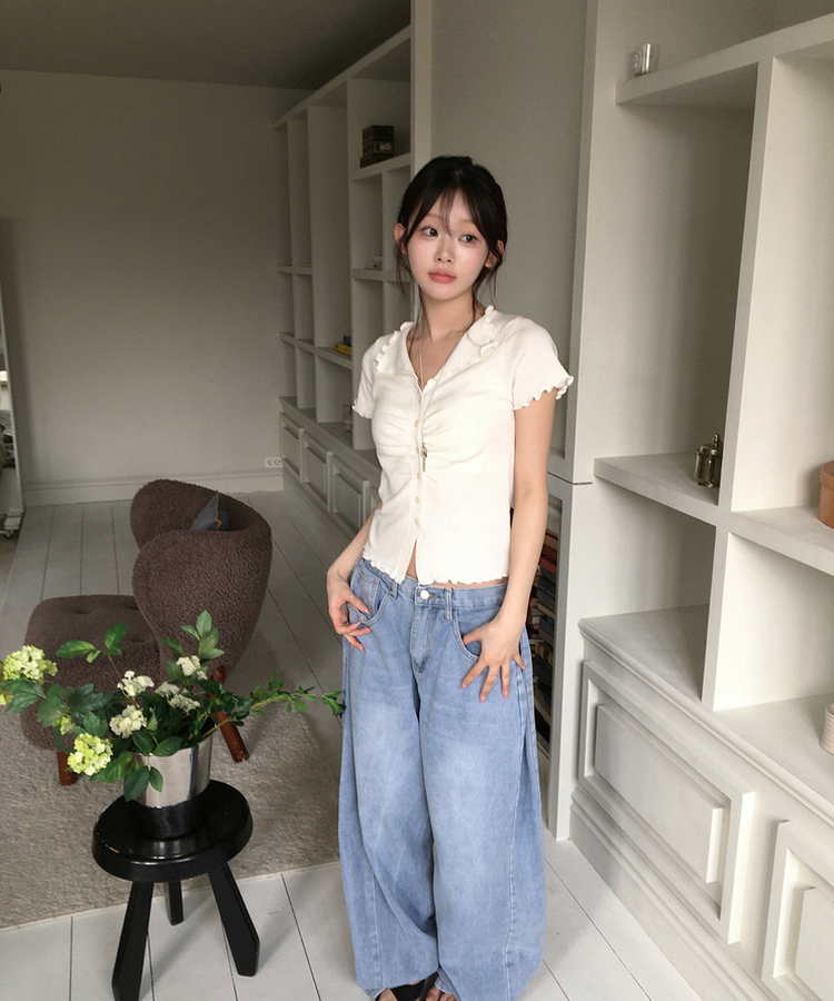 シアリング半袖ボタントップス IVORY