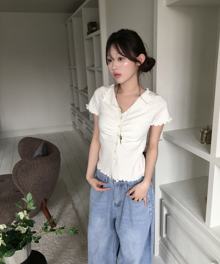 シアリング半袖ボタントップス IVORY