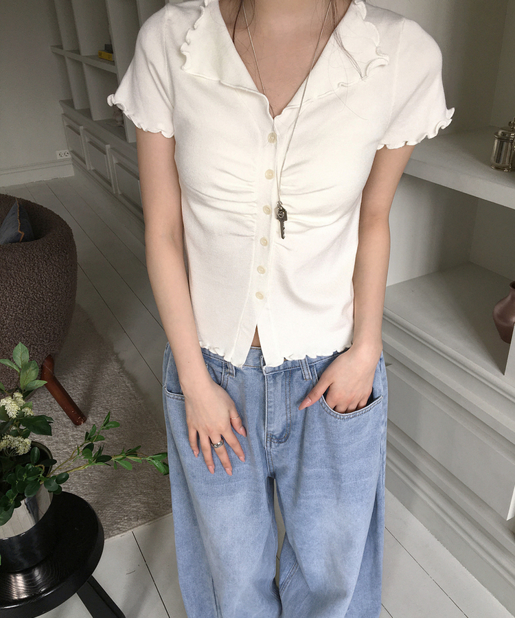 シアリング半袖ボタントップス IVORY