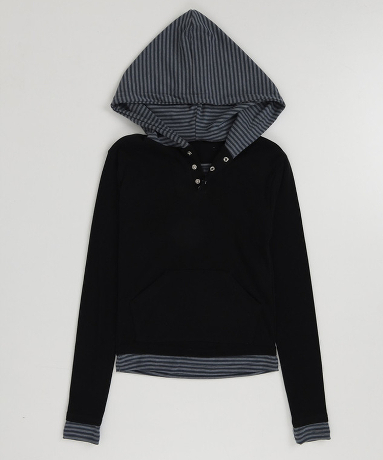 フードボーダーレイヤードトップス