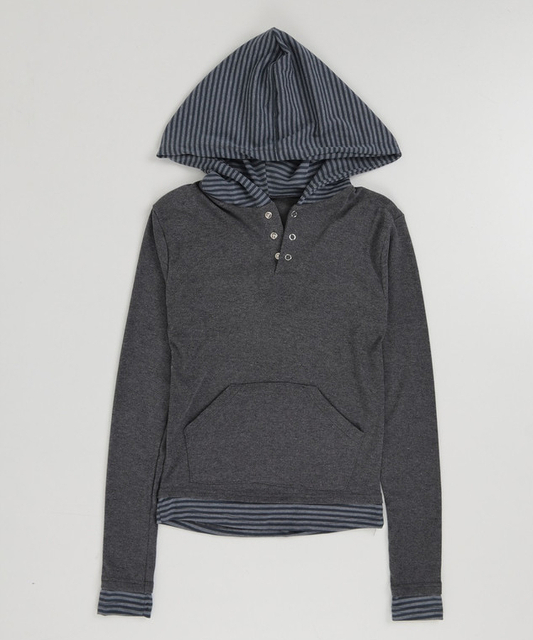 フードボーダーレイヤードトップス