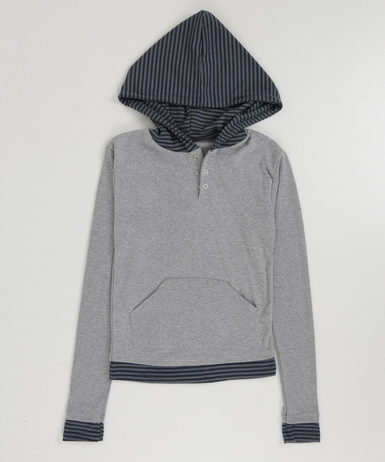 フードボーダーレイヤードトップス