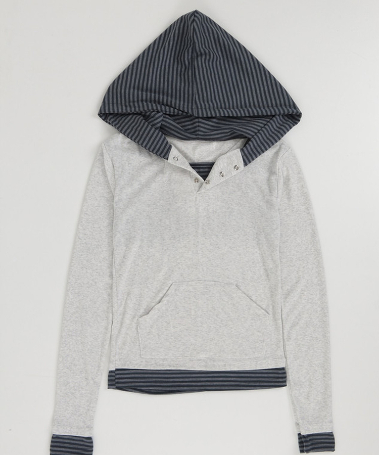 フードボーダーレイヤードトップス