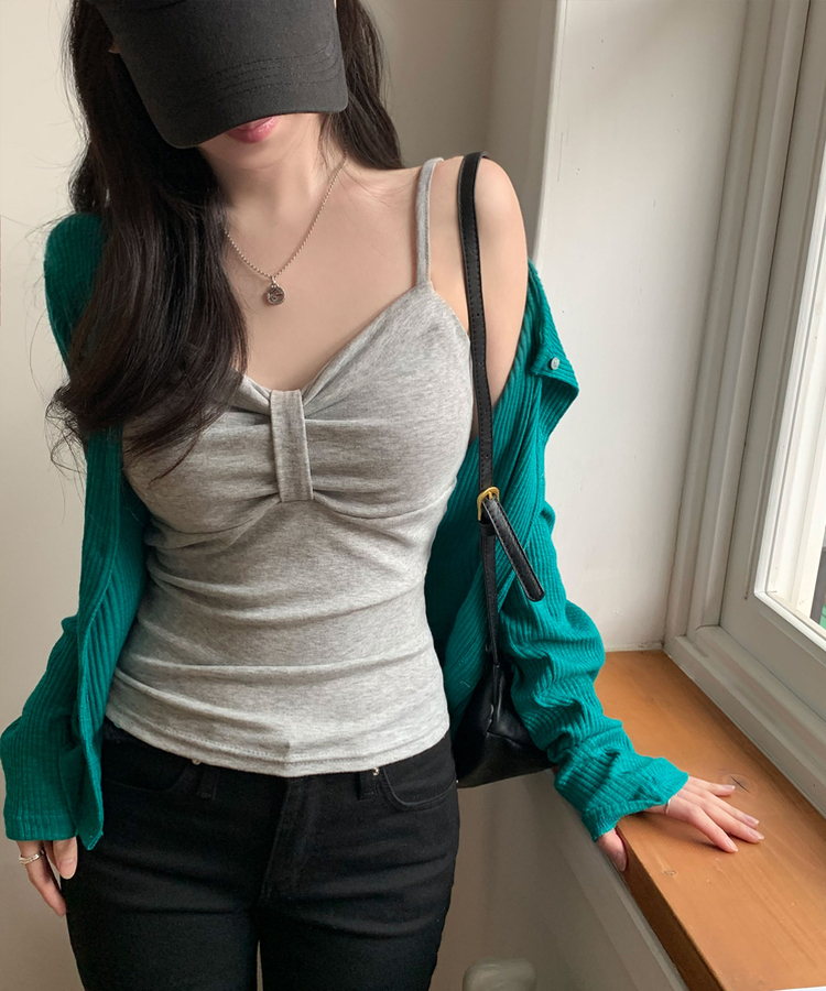 リボンスリーブレスキャミソール(6color) GREY