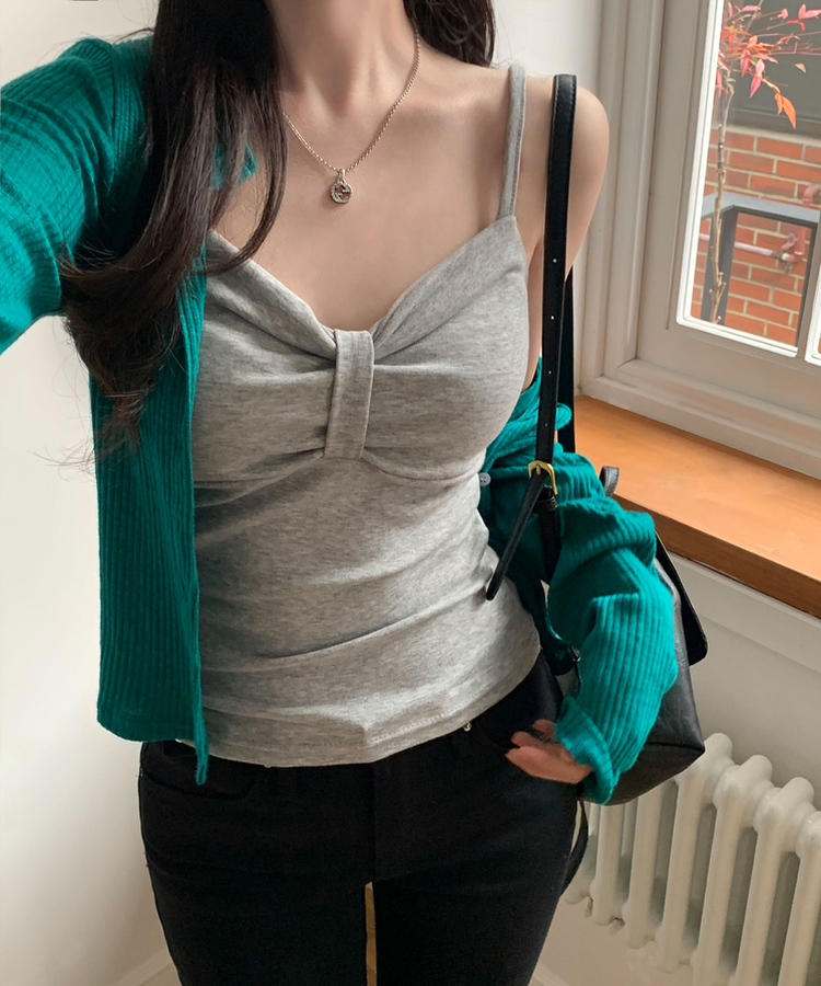 リボンスリーブレスキャミソール(6color) GREY