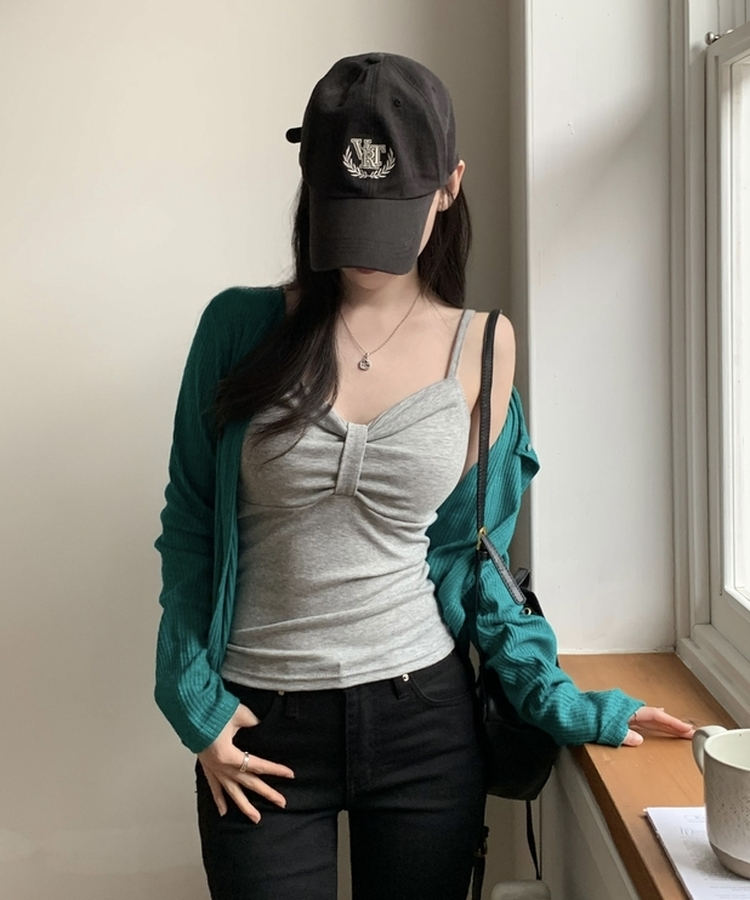 リボンスリーブレスキャミソール(6color) GREY