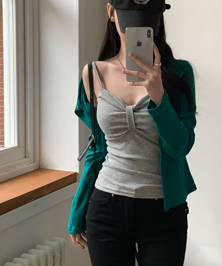 リボンスリーブレスキャミソール(6color) GREY