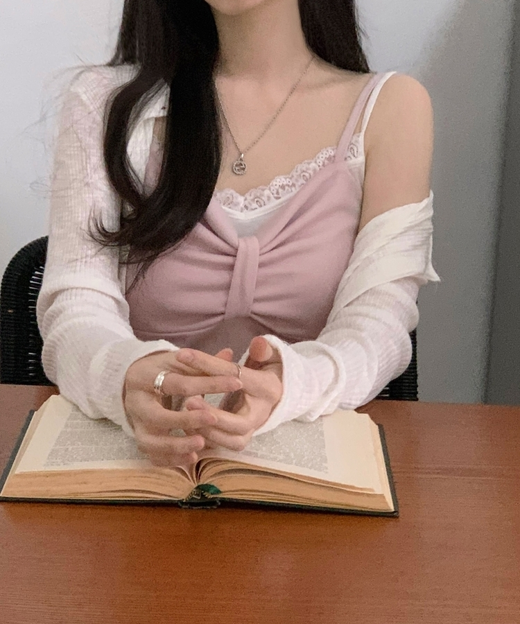 リボンスリーブレスキャミソール(6color) PINK