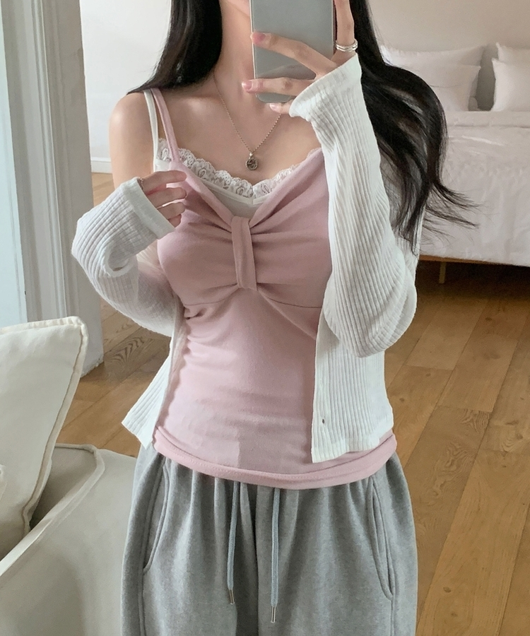 リボンスリーブレスキャミソール(6color) PINK