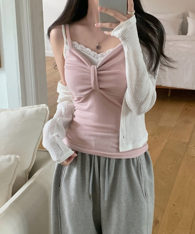 リボンスリーブレスキャミソール(6color) PINK