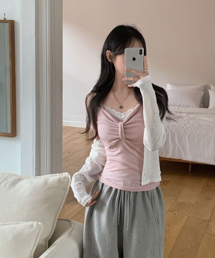 リボンスリーブレスキャミソール(6color) PINK