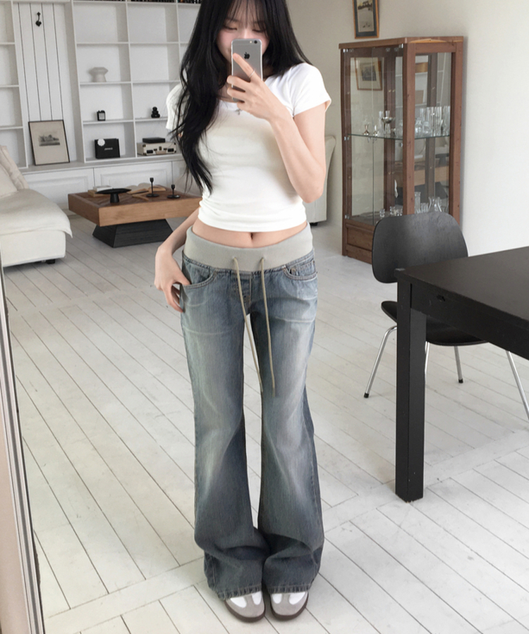 ロウブーツカットデニムパンツ MID DENIM