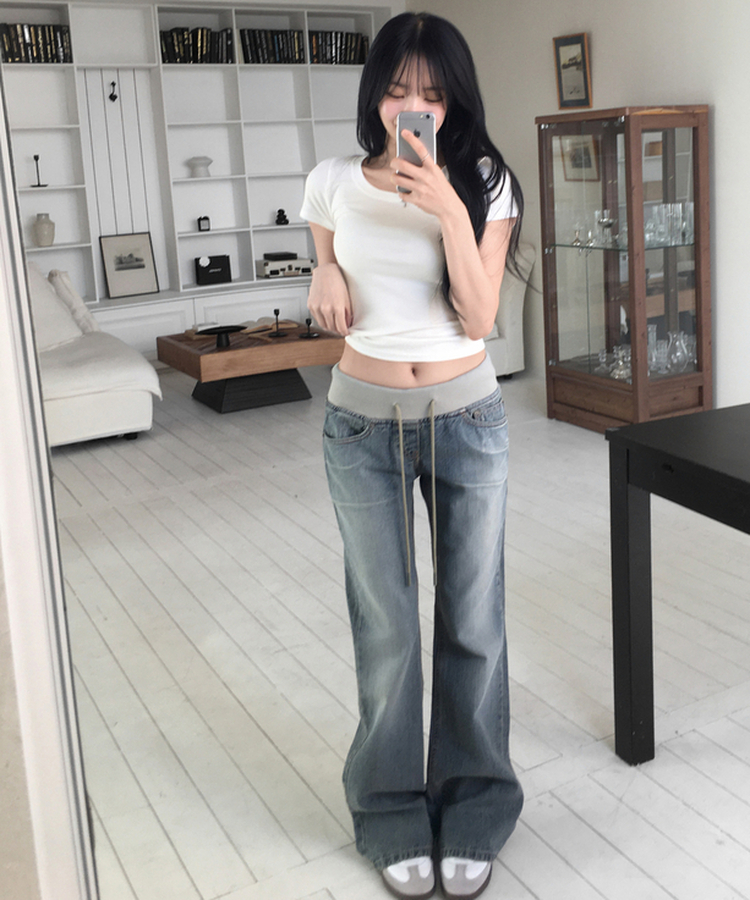 ロウブーツカットデニムパンツ MID DENIM