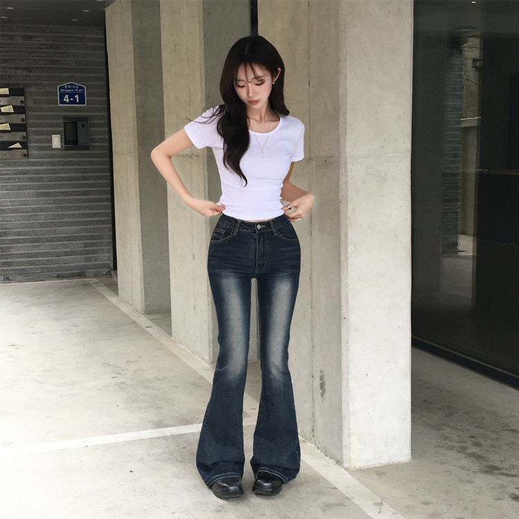 【丈別】ウォッシュドブーツカットデニムパンツ DEEP DENIM