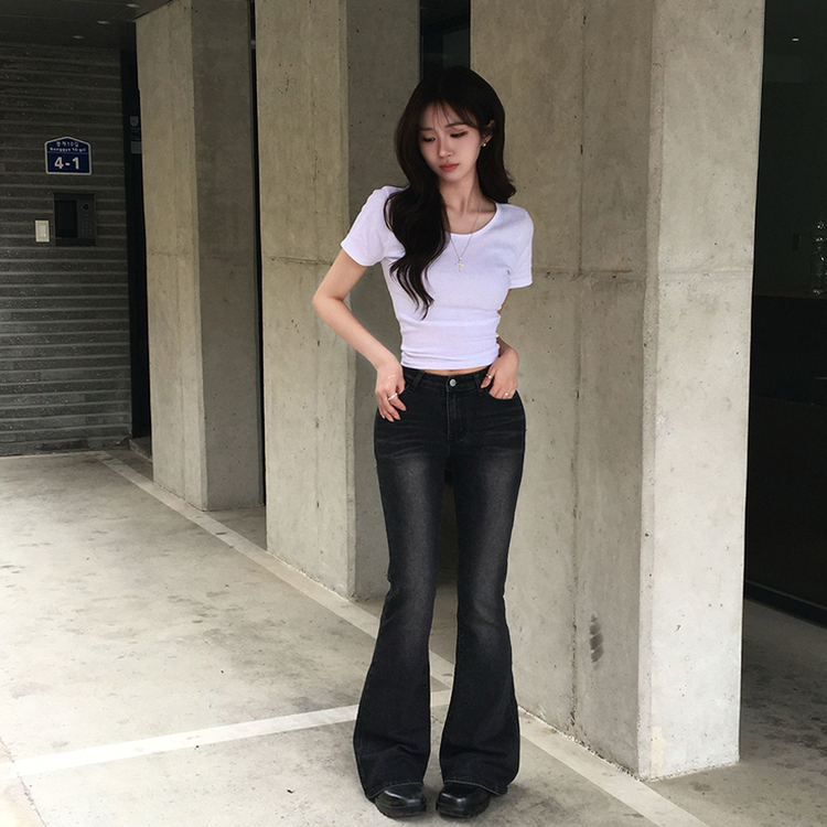 【丈別】ウォッシュドブーツカットデニムパンツ BLACK DENIM