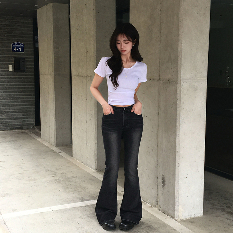【丈別】ウォッシュドブーツカットデニムパンツ BLACK DENIM