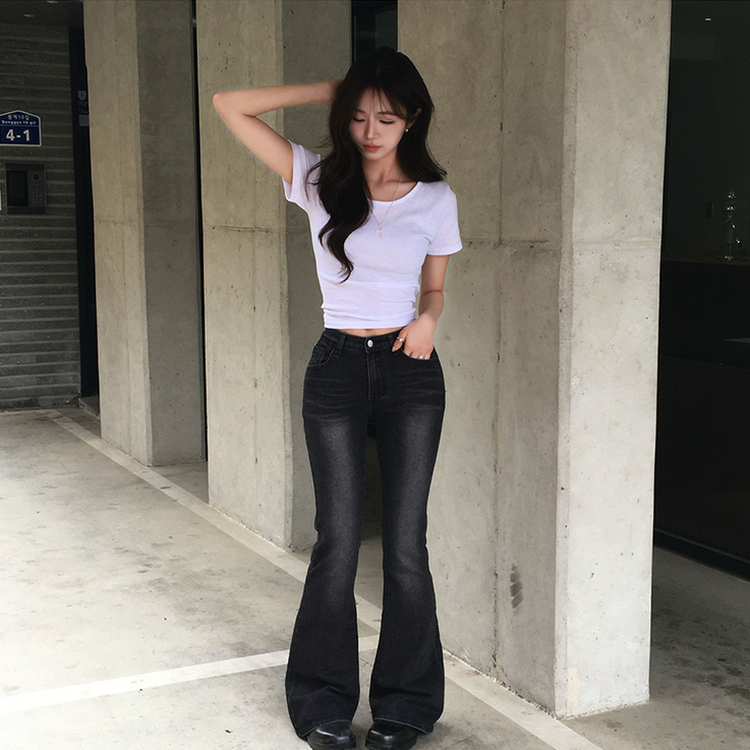 【丈別】ウォッシュドブーツカットデニムパンツ BLACK DENIM