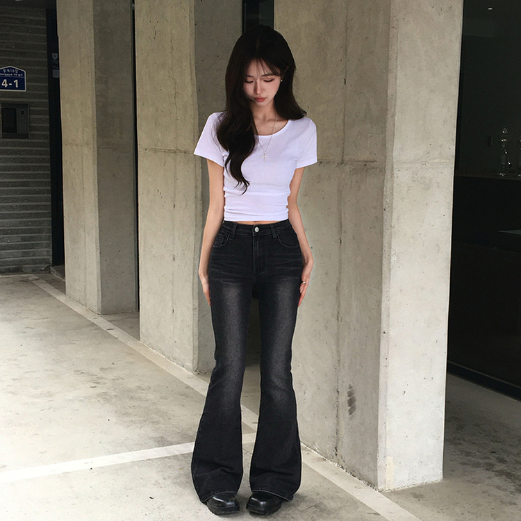 【丈別】ウォッシュドブーツカットデニムパンツ BLACK DENIM
