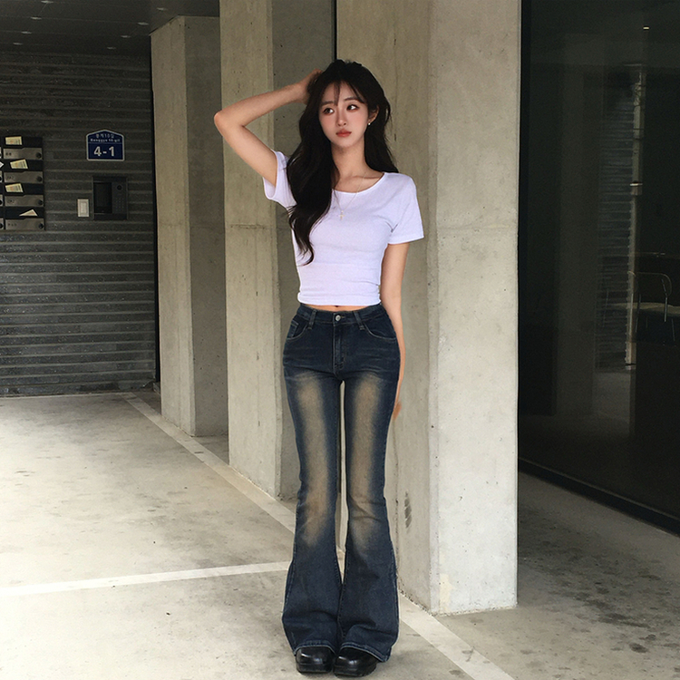 【丈別】ウォッシュドブーツカットデニムパンツ VINTAGE DEEP BLUE