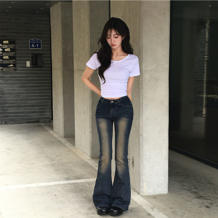 【丈別】ウォッシュドブーツカットデニムパンツ VINTAGE DEEP BLUE