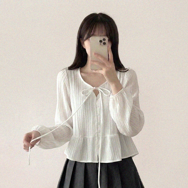 リボンパフシャーリングブラウス WHITE