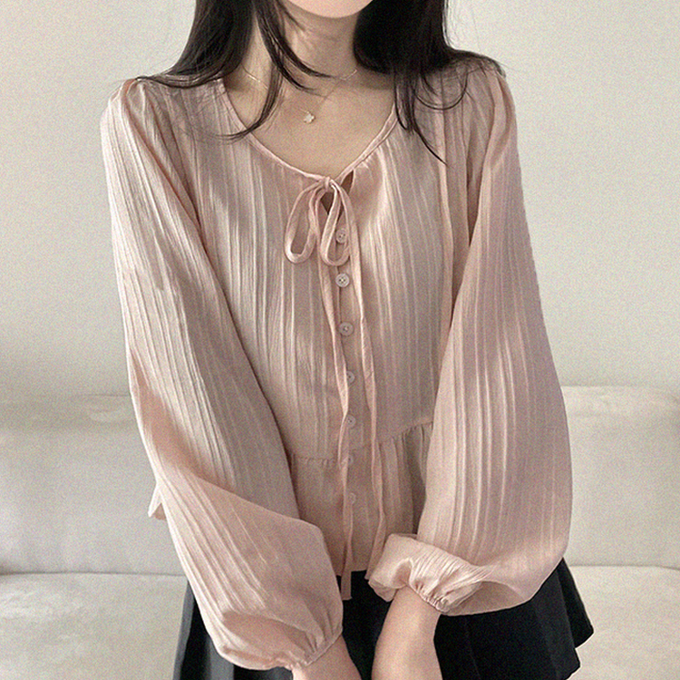 リボンパフシャーリングブラウス PINK