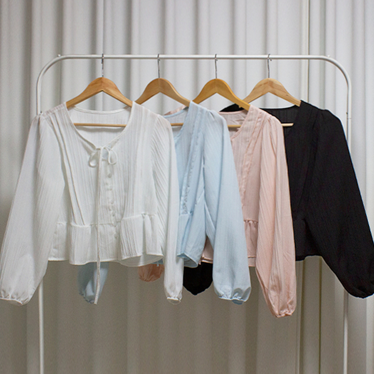 リボンパフシャーリングブラウス