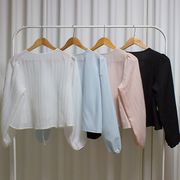 リボンパフシャーリングブラウス