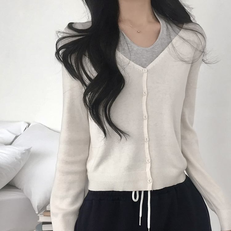 【SET】ホルターネックキャミソール Vネックニットカーディガン(5color) IVORY