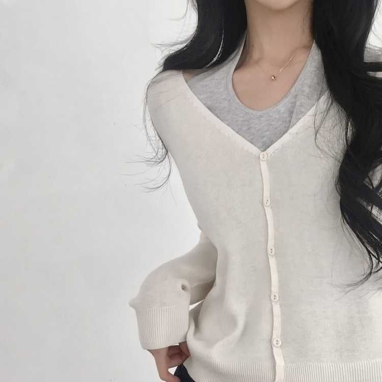 【SET】ホルターネックキャミソール Vネックニットカーディガン(5color) IVORY