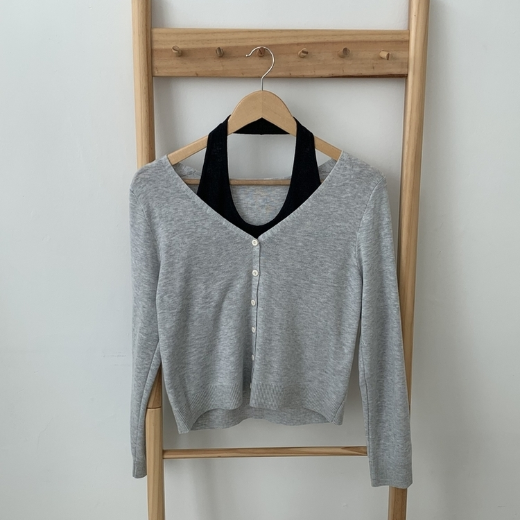 【SET】ホルターネックキャミソール Vネックニットカーディガン(5color)