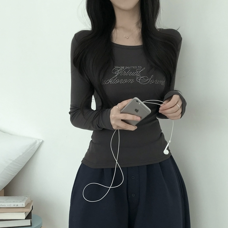 デイリーレタリング長袖Tシャツ CHARCOAL