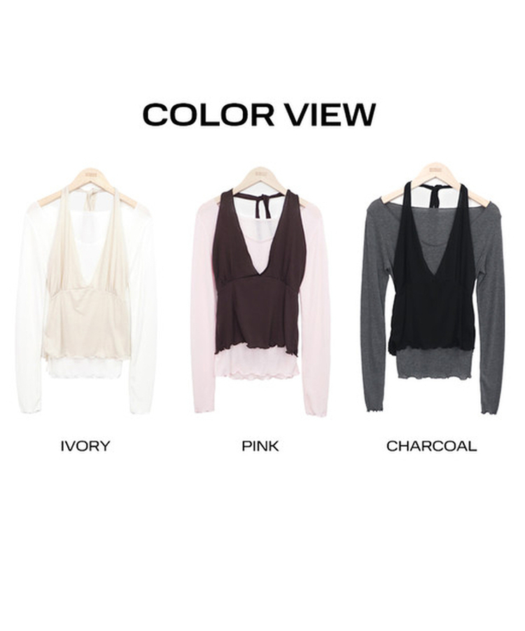 【SET】ホルターネックキャミソール 長袖Tシャツ
