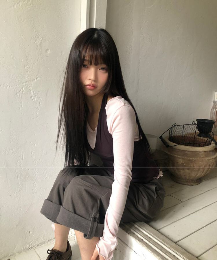 【SET】ホルターネックキャミソール 長袖Tシャツ PINK