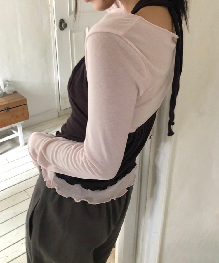 【SET】ホルターネックキャミソール 長袖Tシャツ PINK