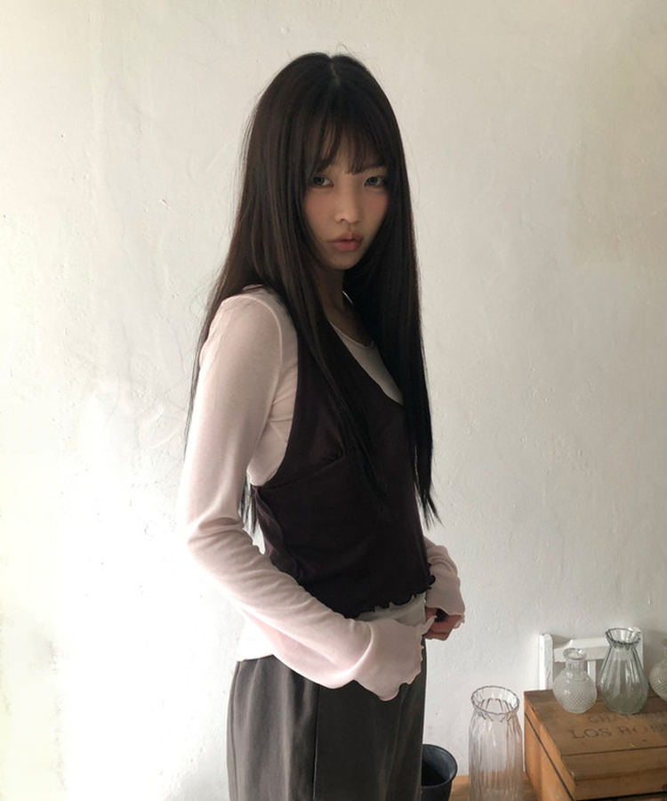 【SET】ホルターネックキャミソール 長袖Tシャツ PINK