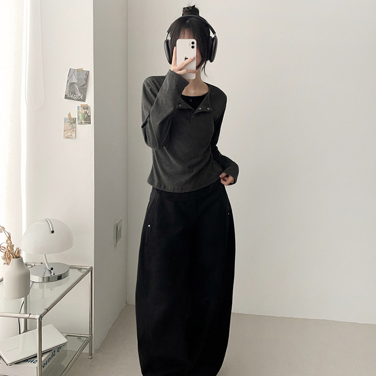 【丈別】ワイドバルーンデニムパンツ BLACK