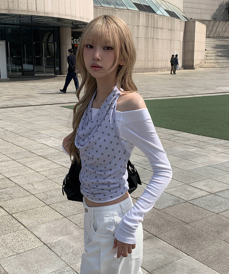 ドットドレープホルターキャミソール GREY