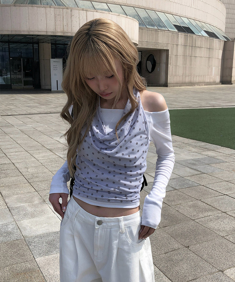 ドットドレープホルターキャミソール GREY