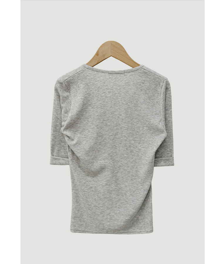 リブVネックロールアップ7分袖半袖Tシャツ(7color)