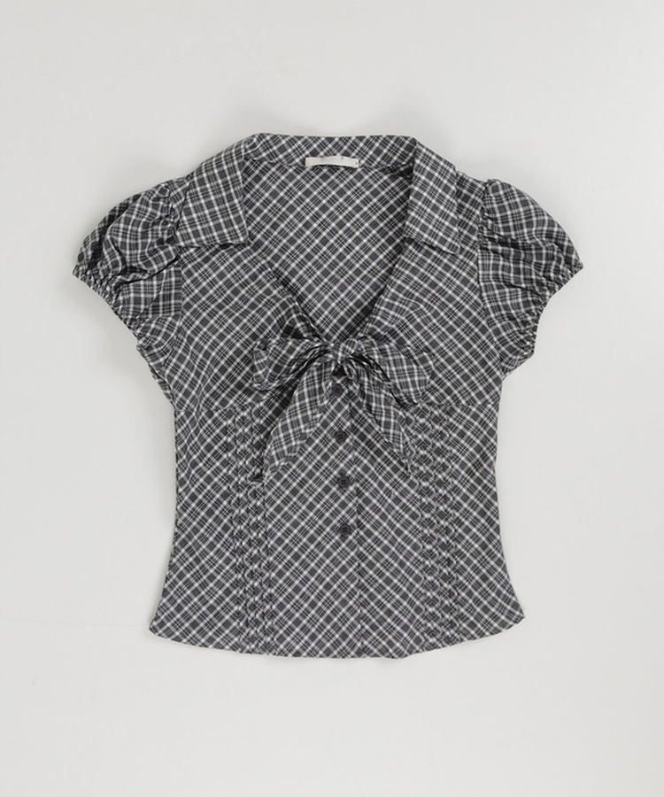 リボンパフチェックシャツ