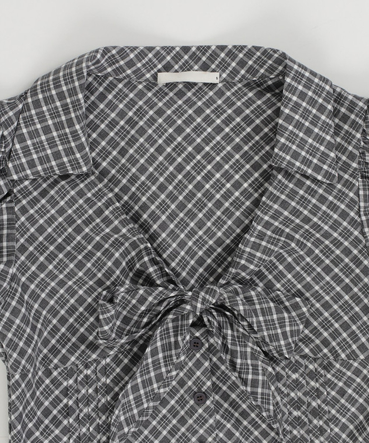 リボンパフチェックシャツ