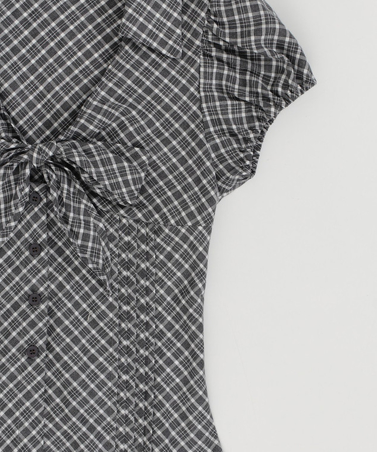 リボンパフチェックシャツ