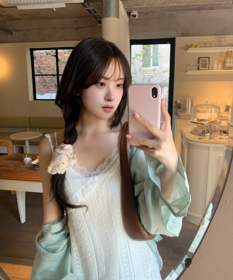 레이스 니트 미니 원피스 크림