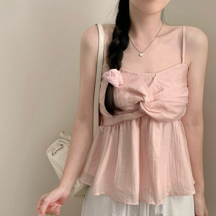 신상12쿠폰 아리 꼬임 민소매 나시 여름 블라우스 여름옷 핑크