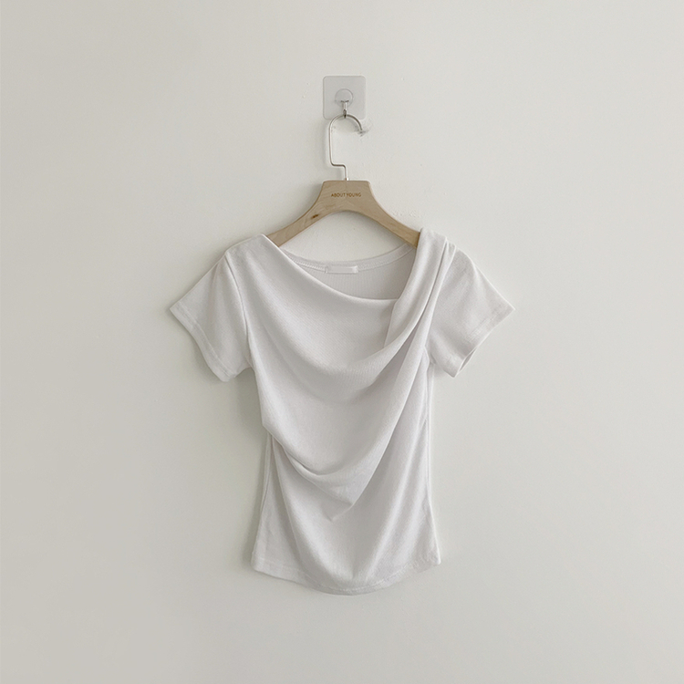 드레이프 봄 여름 꼬임 반팔 티셔츠 언발란스 슬림핏 레이어드 블라우스 하객룩 상의 결혼식 코디 반팔티 4color